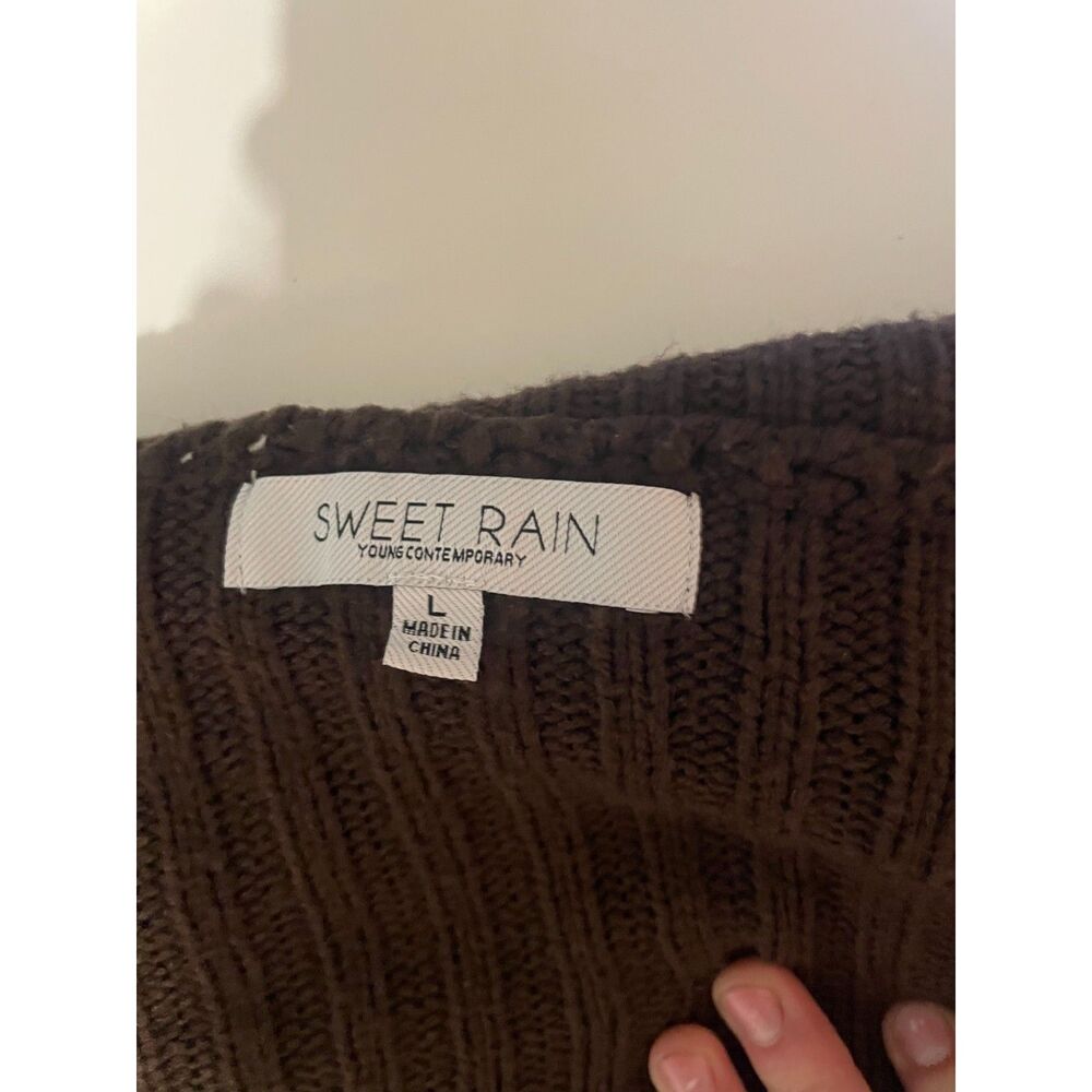 Sweet Rain Brown Ribbed Cropped Cowl Neck Turtleneck Sweater- Size Large